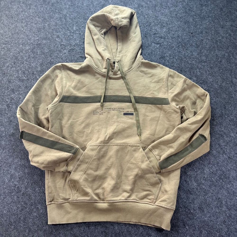 G-Star Raw Mens Tan Engineered Stripe Pullover Hoodie Size M